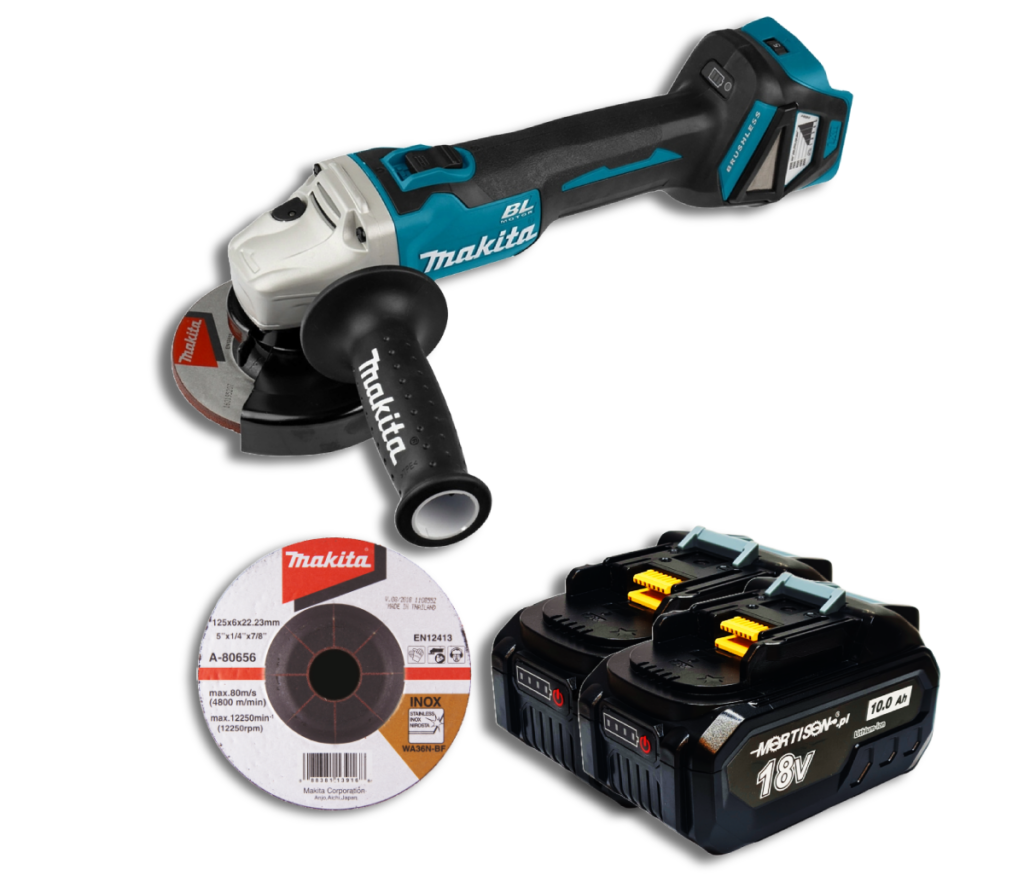 Makita DGA511Z Akumulatorowa szlifierka kątowa + 2x Akumulator Mortison 18V 10Ah BL1860 1850 21700