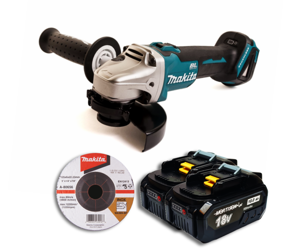 Makita DGA504Z Akumulatorowa szlifierka kątowa + 2x Akumulator Mortison 18V 10Ah BL1860 1850 21700