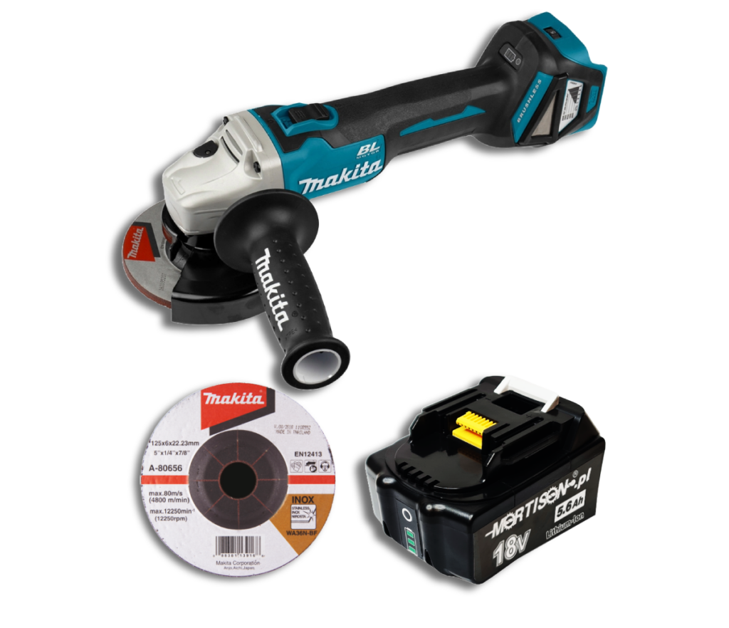 Makita DGA511Z Akumulatorowa szlifierka kątowa + Akumulator Mortison 18V 5,6Ah BL1856B BL1856