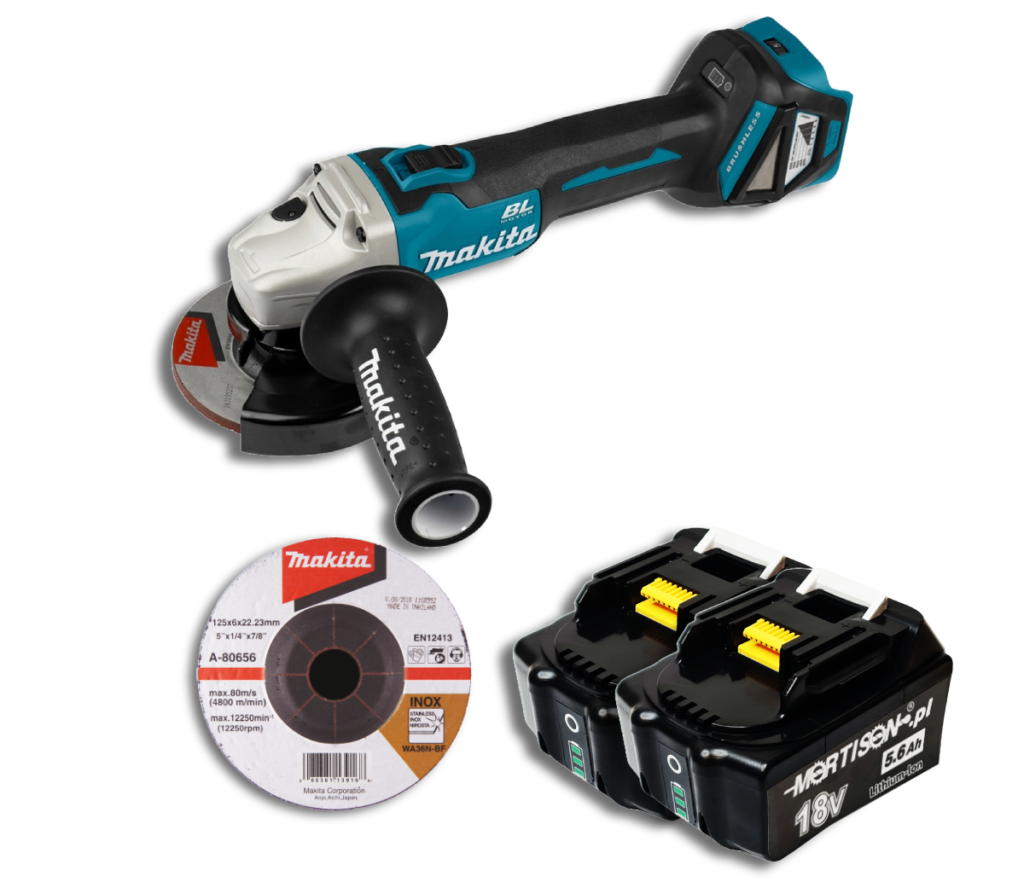 Makita DGA511Z Akumulatorowa szlifierka kątowa + 2x Akumulator Mortison 18V 5,6Ah BL1856B BL1856