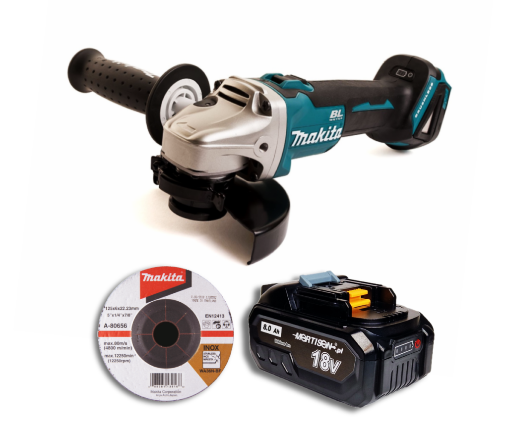 Makita DGA504Z Akumulatorowa szlifierka kątowa + Akumulator Mortison 18V 8Ah BL1860 1850