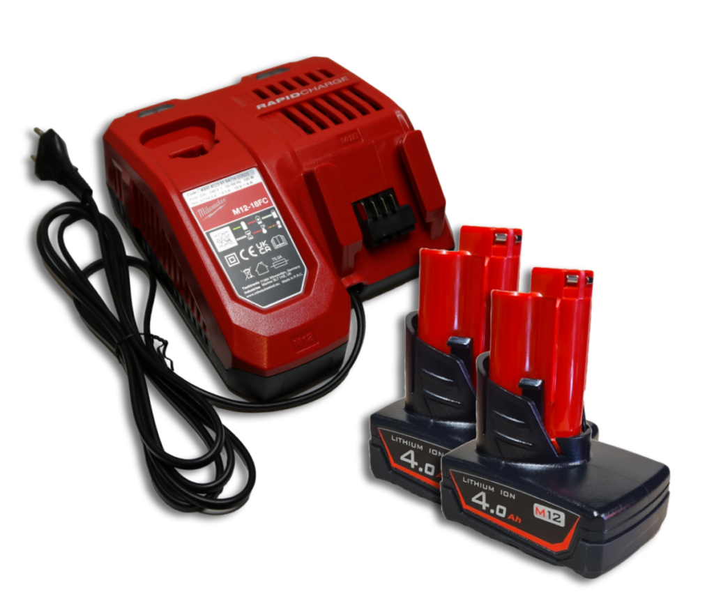 Zestaw zasilający Milwaukee M12-18FC + 2x Akumulator Mortison M12 4Ah